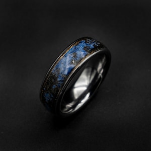 Lapis lazuli ring, gold Meteorite ring, wedding band mens, raw gemstone ring, mens, gold wire ring, gold ring band, tungsten ring men