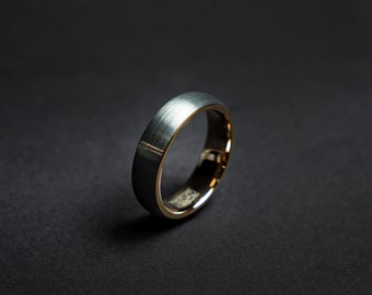 Bague en tungstène argent brossé avec bande d’ajustement confort en or rose, bague pour homme, alliance pour homme | Decazi