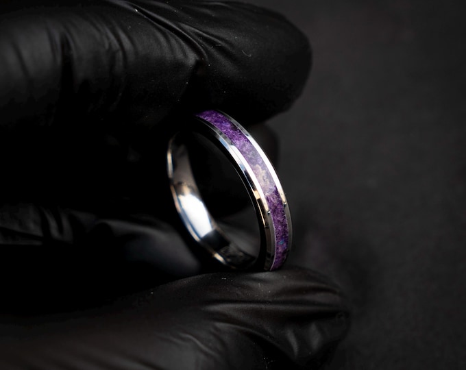 dainty Amethyst womens tungsten ring, stackable ring, Healing crystal ring, Amethyst jewelry, christmass gift, purple opal ring | Decazi