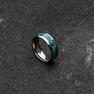 mens tungsten ring. mens opal ring. Tungsten rings. meteorite opal ring. unique opal ring. unique tungsten ring image 3