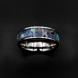 australian opal ring, rough opal ring, opal ring men, tungsten, mens tungsten ring, raw gemstone, opal engagement ring, mens wedding band.