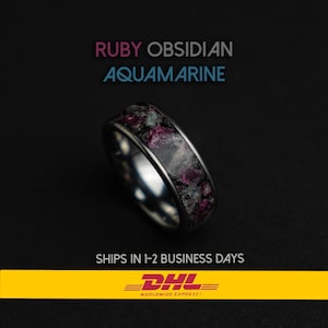 raw gemstone ring, ruby engagement rings, aquamarine ring men, genuine ruby ring, aquamarine crystal, black obsidian, ruby tungsten ring