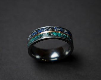 Lapis lazuli ring, chrysocolla, Black friday, mens ring, Gold inlay, mens wedding band, mens engagement ring, rings for men, Decazi