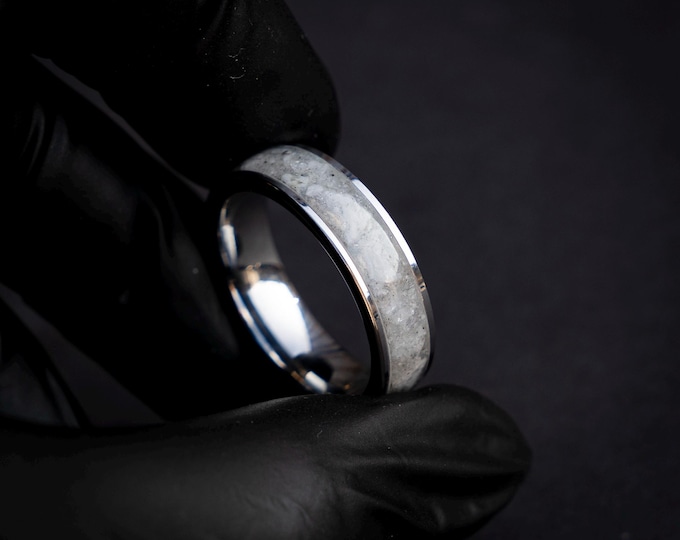 6mm Silver Tungsten Ring with Rainbow Moonstone Inlay, Flat Edge, Engravable Wedding Band, Unique Promise Ring, Sizes 4-13