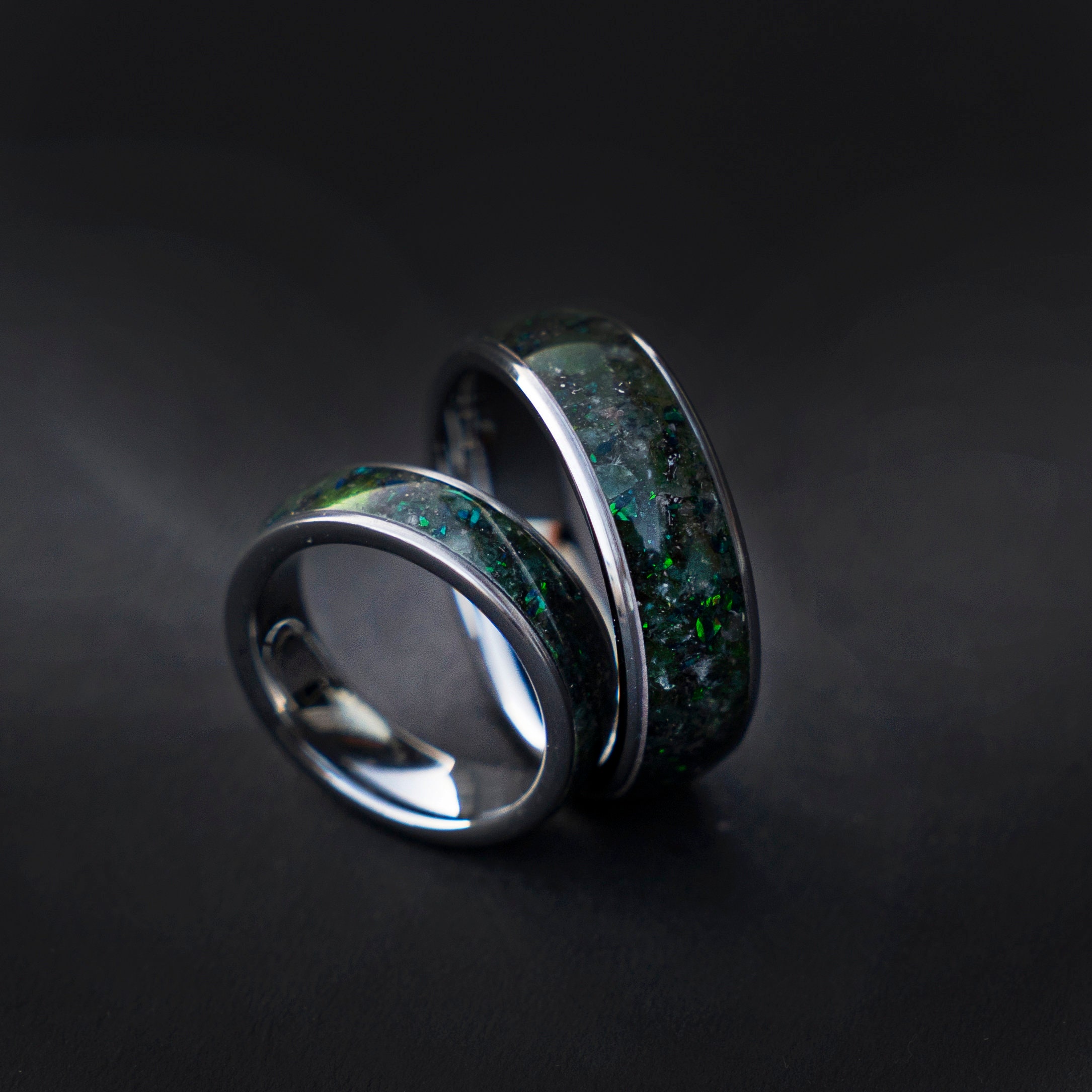 Couples ringset with Moss agate, engagement ring, moss agate jewelry ...