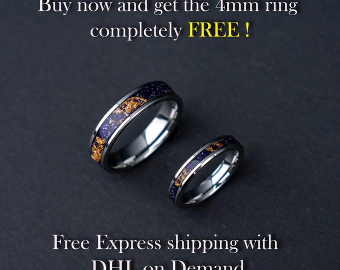 Free 4mm ring, Tungsten Starry Night Wedding Band, Orion Nebula Ring, Women Men Ring, Luxury Wedding Ring, Galaxy Ring, Handmade Jewelry