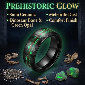 Dinosaur bone, mens ring, T rex fossil, tyrannosaurus meteorite ring, meteorite ring men, mens wedding band, unique mens ring