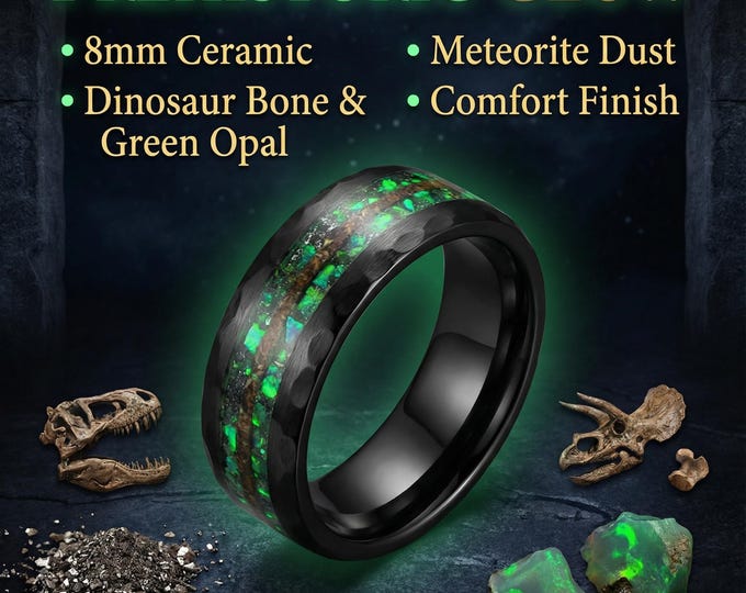 Dinosaur bone, mens ring, T rex fossil, tyrannosaurus meteorite ring, lapis lazuli, meteorite ring men, mens wedding band, unique mens ring