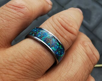 opal ring men, handmade rings, custom ring, unique rings for men, Mans  wedding band, opal ring men, mens opal wedding band,