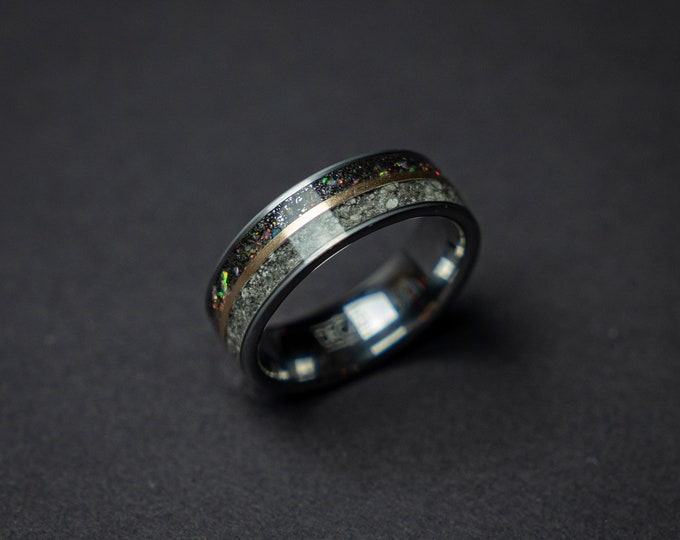 Moondust ring with meteorite and gold | Lunar ring with opal | Gift for him. NWA1178 lunar meteorite. Black friday deal