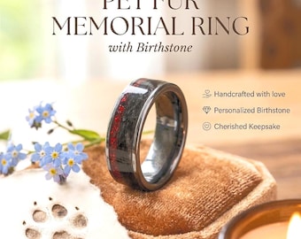 Pet Memorial Ring 6mm, Custom Tungsten Ring with Real Pet Fur and Birthstone Color Opal, Dog Cat Keepsake