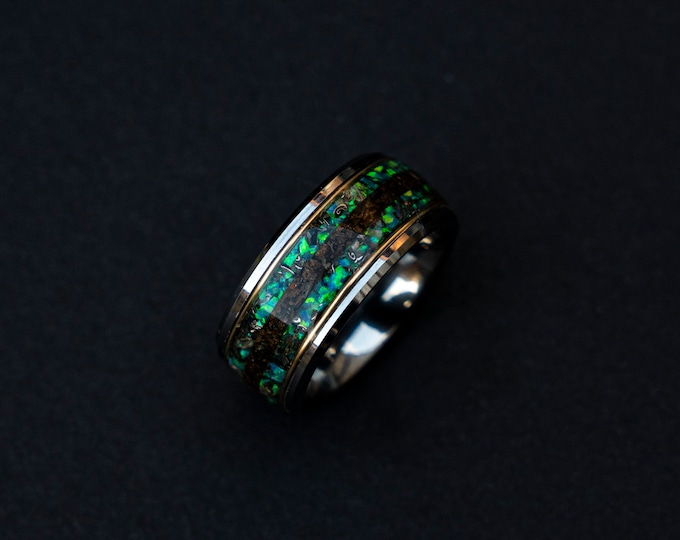 10mm Dinosaur Bone Ring with Azure Fire Inlay | Unique Men's Wedding Band | Custom Jewelry