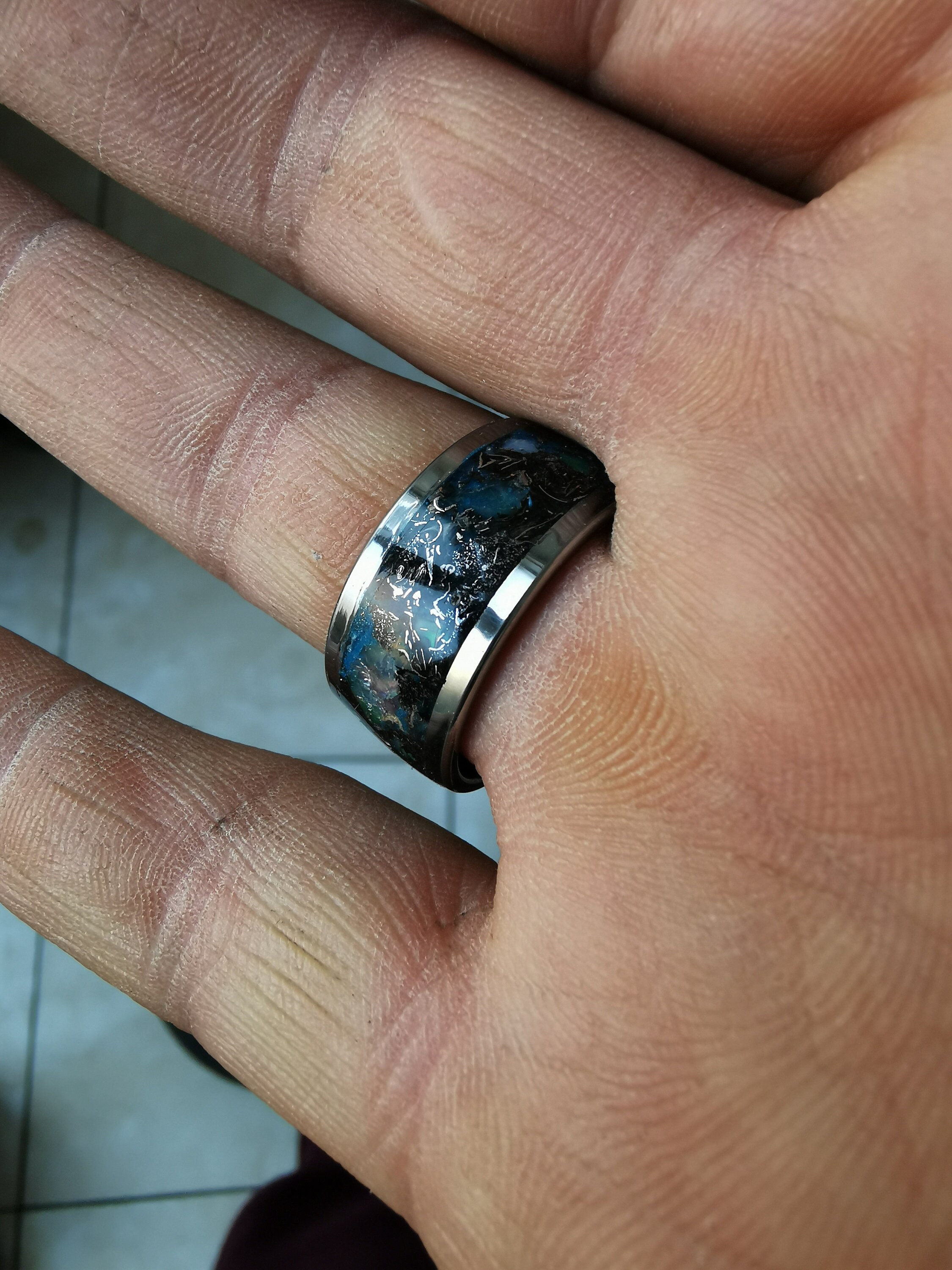 Mens Glow in the Dark Ring, Ethiopian Opal Ring for Men, Mens Tungsten