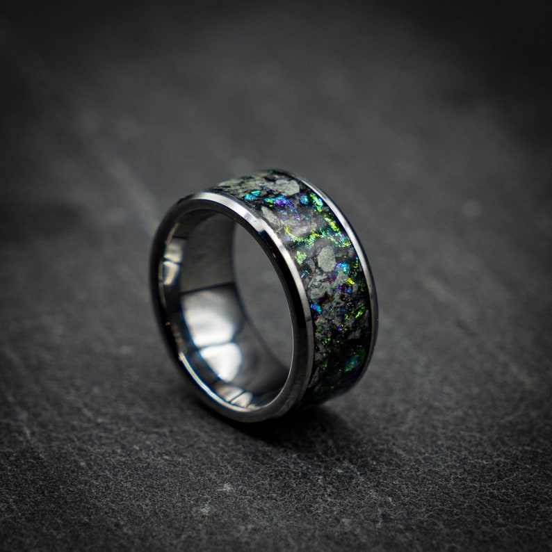 Unique mens rings. Glow in the dark ring blue opal ring valentines day gift for him Mens wedding band Valentine gift Glowstone ring