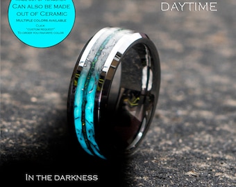 Tungsten Opal Ring With Meteorite and Blue Tungsten
