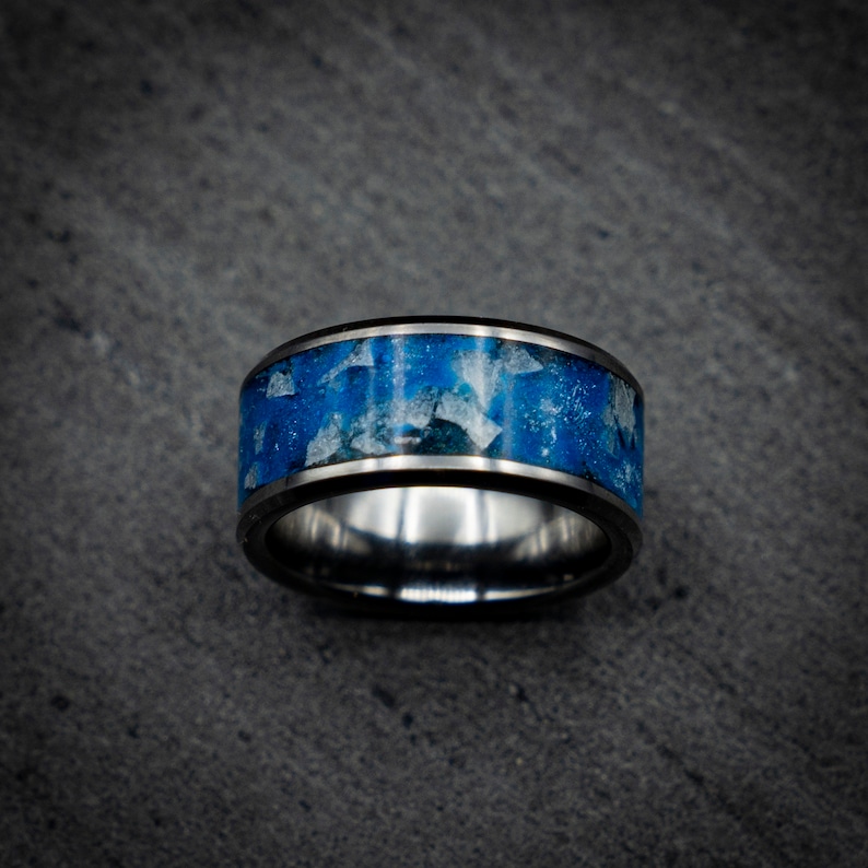 Unique mens rings. Mens wedding band Valentine gift blue opal ring valentines day gift for him Glowstone ring Glow in the dark ring