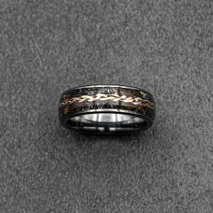 gold braid, dinosaur bone ring, meteorite ring, Gold tungsten ring, tungsten ring men, mens wedding band, mens ring | Decazi