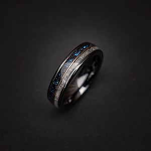 Galaxy opal ring with moonstone and 18K goldwire, Rainbow moonstone, Men&#39;s Wedding Band, Moonstone Tungsten Ring, Men&#39;s Wedding Band