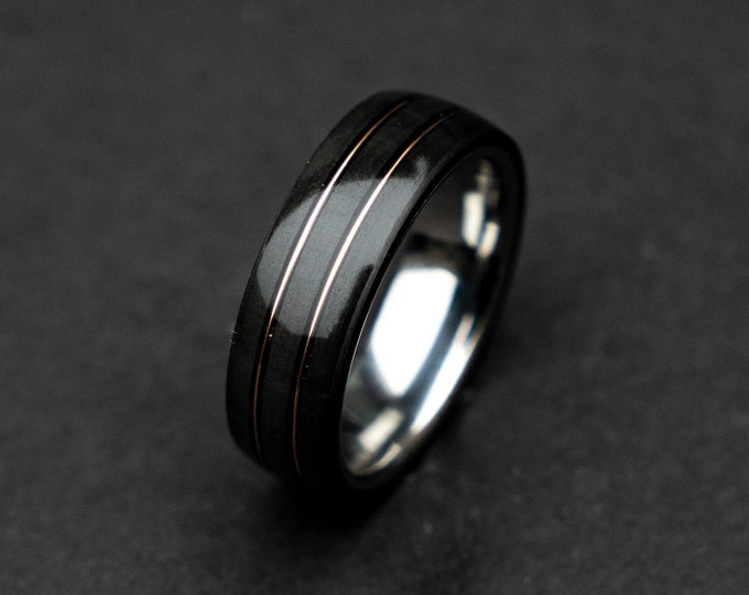 Carbon Fiber Ring, black ring, mens ring, carbon wedding ring, blue opal ring, meteorite ring, mens  wedding band, mens ring | Decazi