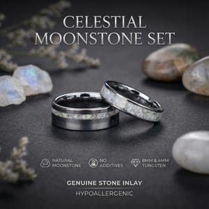 Set di fedi nuziali in tungsteno con intarsio in opale bianco - Fedi abbinate da 8 mm e 6 mm, anelli in tungsteno per coppie, regalo di anniversario durevole per lui e per lei