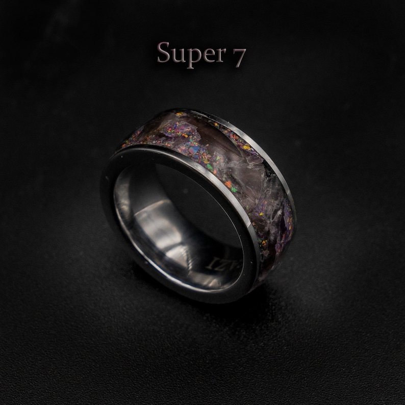 Amethyst jewelry, Super seven ring, jewelry, Healing crystal ring, Glowstone ring, Healing crystal jewelry, Christmas gift for sister afbeelding 1