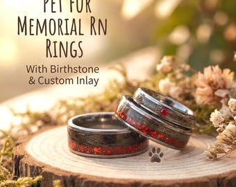 Family Keepsake Ring Set, Mom Dad Child Matching Tungsten Rings with Real Hair and Birthstone Opal, 3 Rings