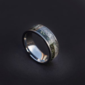 Moldavite Gemstone Ring, Herkimer diamond,  Men's Moldavite Jewelry, Meteorite Band, Unique Wedding Band for Men, Crystal Anniversary Ring