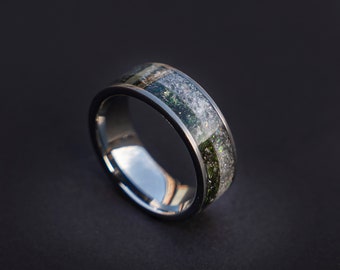 Moldavite Gemstone Ring, Herkimer diamond,  Men's Moldavite Jewelry, Meteorite Band, Unique Wedding Band for Men, Crystal Anniversary Ring
