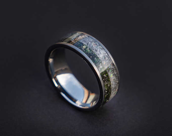 Moldavite Gemstone Ring, Herkimer diamond, Men's Moldavite Jewelry, Meteorite Band, Unique Wedding Band for Men, Crystal Anniversary Ring
