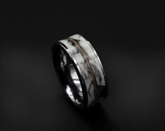 Glow in the dark ring, Gold wire ring, meteorite ring, glowstone ring, male engagement ring, mens wedding band, tungsten ring, glow ring.