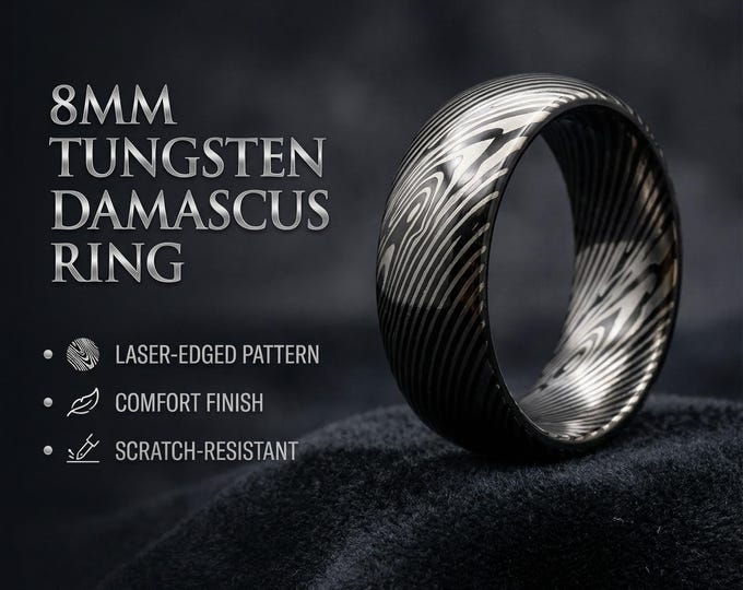 Damascus ring, Black tungsten ring, Damascus tungsten ring, mens tungsten ring, Personalised ring,  Wedding band mens, damascus steel ring.