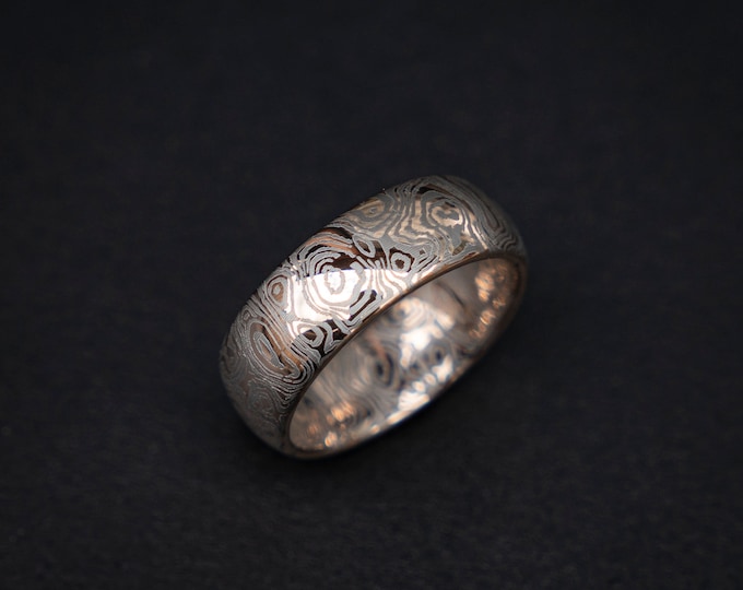 Rose Gold Tungsten Ring with laser edges damascus pattern, rose gold Wedding Band, Mens Wedding Ring, Men's Ring, Promise Ring | Decazi