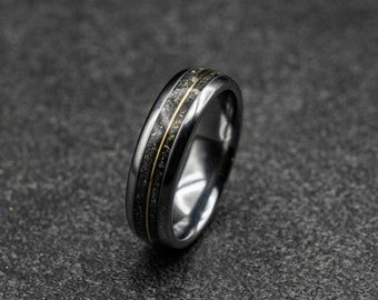 Black friday, meteorite ring, Glow in the dark ring, glow ring, Gold tungsten ring, tungsten ring men, mens wedding band, mens ring.