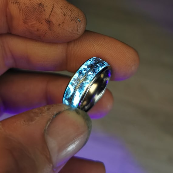Meteorite ring, glow ring, Gold tungsten ring, ceramic ring men, mens  wedding band, mens ring, Glow in the dark ring, | Decazi