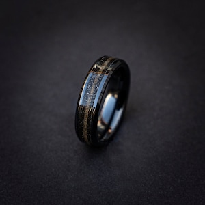 Meteorite with Tiger Eye Black Ring, Meteorite ring, Healing Crystal Jewelry, Mens Wedding Band Unique, Handmade Jewelry, Decazi