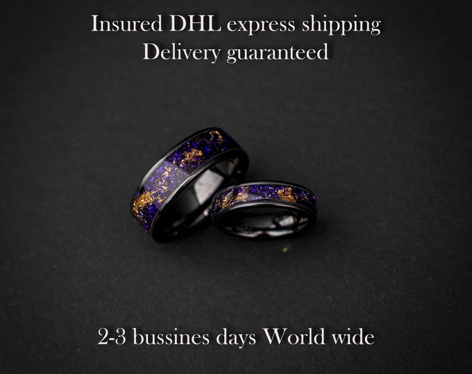 Black Starry Night Wedding Band, Orion Nebula Ring, Women Men Ring, Unique Purple Luxury Wedding Ring, Galaxy Ring, Handmade Jewelry Ring