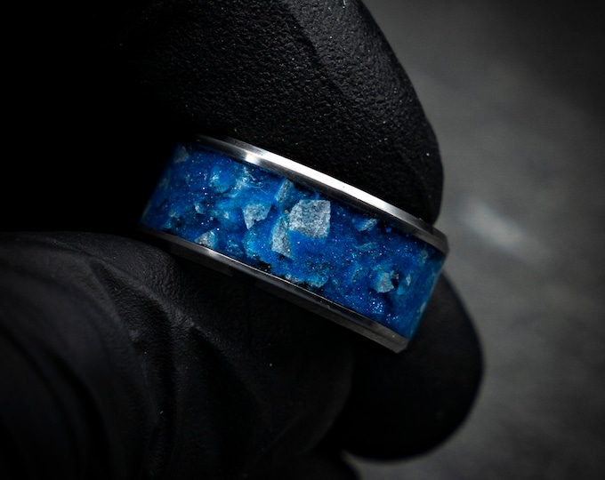 valentines day gift for him, Glow in the dark ring, Glowstone ring, Valentine gift, blue opal ring,  Mens wedding band, Unique mens rings.