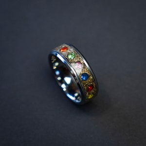 Men's Tungsten Ring, Meteorite Wedding Ring, Crystal Promise Ring, Engagement Ring Man, Superhero Custom Anime Jewelry