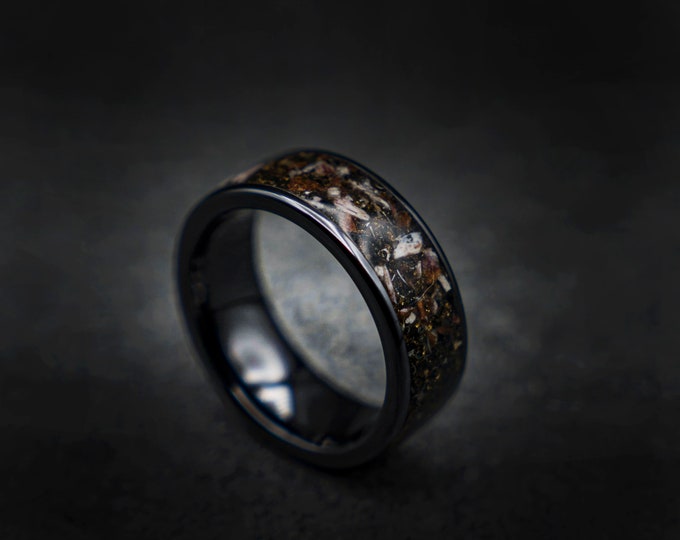 8mm black ceramic Spinosaurus ring with Gibeon meteorite dust, Best friend rings, couple ring set, couples ring | Decazi