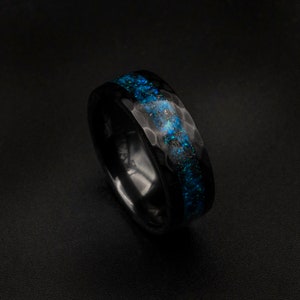 black ceramic Opal Inlay Wedding Band, Unique Wedding Band, Galaxy Glowstone Ring, Unique Galaxy Ring, Custom Wedding Ring
