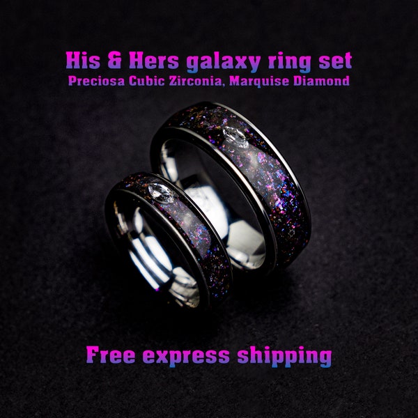 his and hers, mens wedding band, couples, cubic zirconia, diamond, matching ring set, mens ring set, wedding band set, colorful, ring,