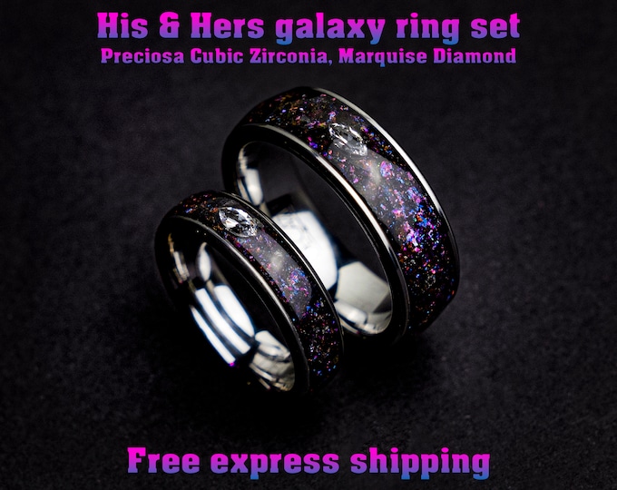 his and hers, mens wedding band, couples, cubic zirconia, diamond, matching ring set, mens ring set, wedding band set, colorful, ring,