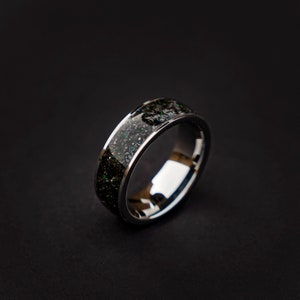 Genuine Moldavite Gemstone Ring, Men's Moldavite Jewelry, Meteorite Band Ring, Unique Wedding Band for Men, Crystal Anniversary Ring