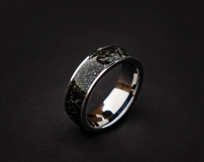 Genuine Moldavite Gemstone Ring, Men's Moldavite Jewelry, Meteorite Band Ring, Unique Wedding Band for Men, Crystal Anniversary Ring