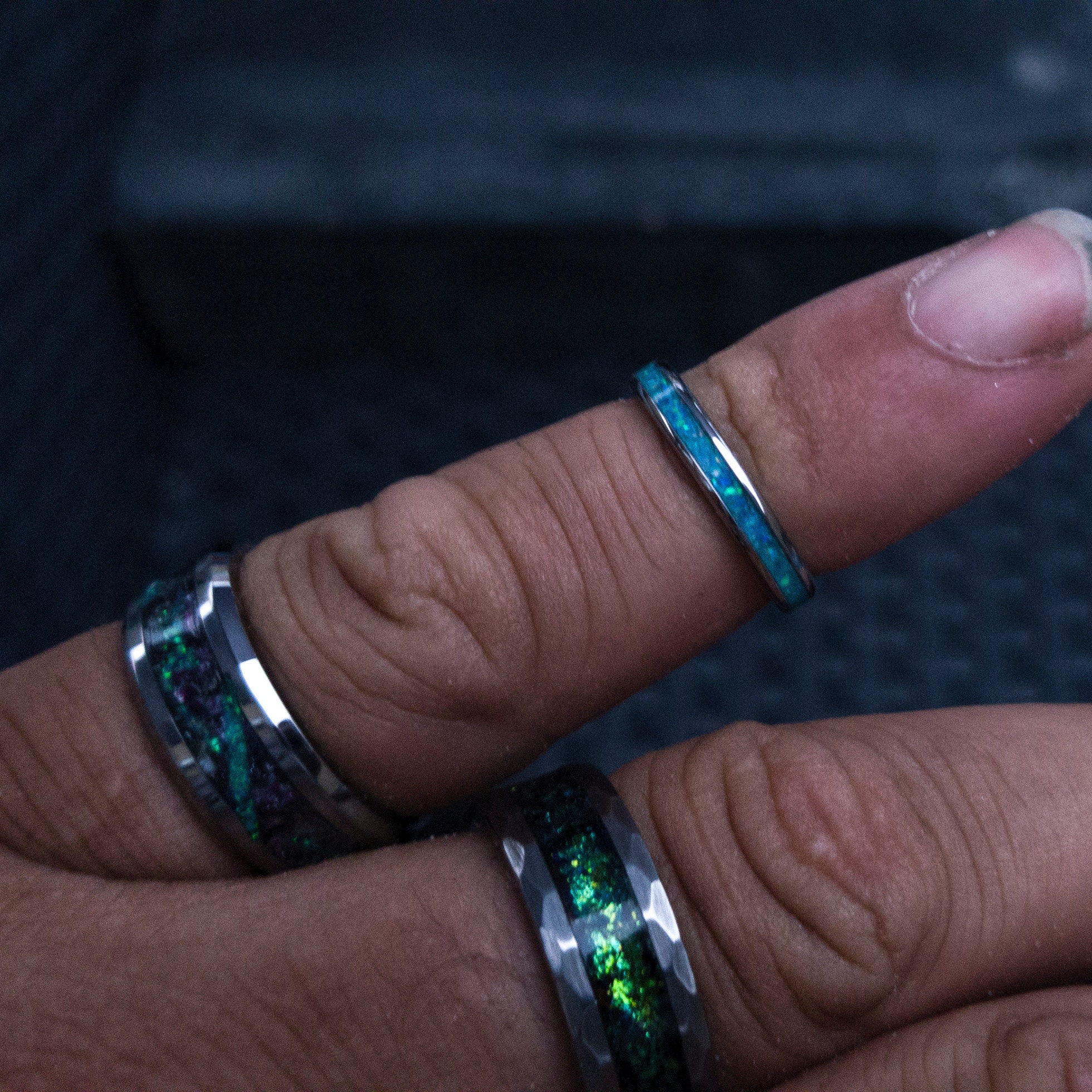 opal engagment ring. tungsten ring. Stackable ring. stacking rings