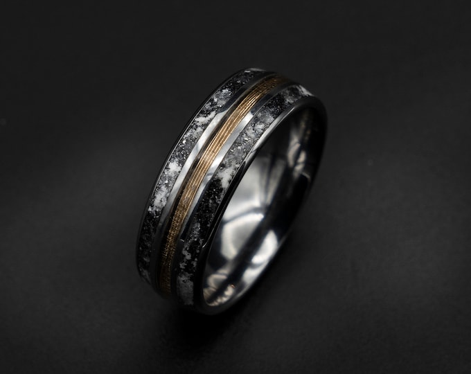 READY TO SHIP Gold wire ring, meteorite ring, Glow in the dark ring, male engagement ring, mens wedding band, tungsten ring. glow ring.