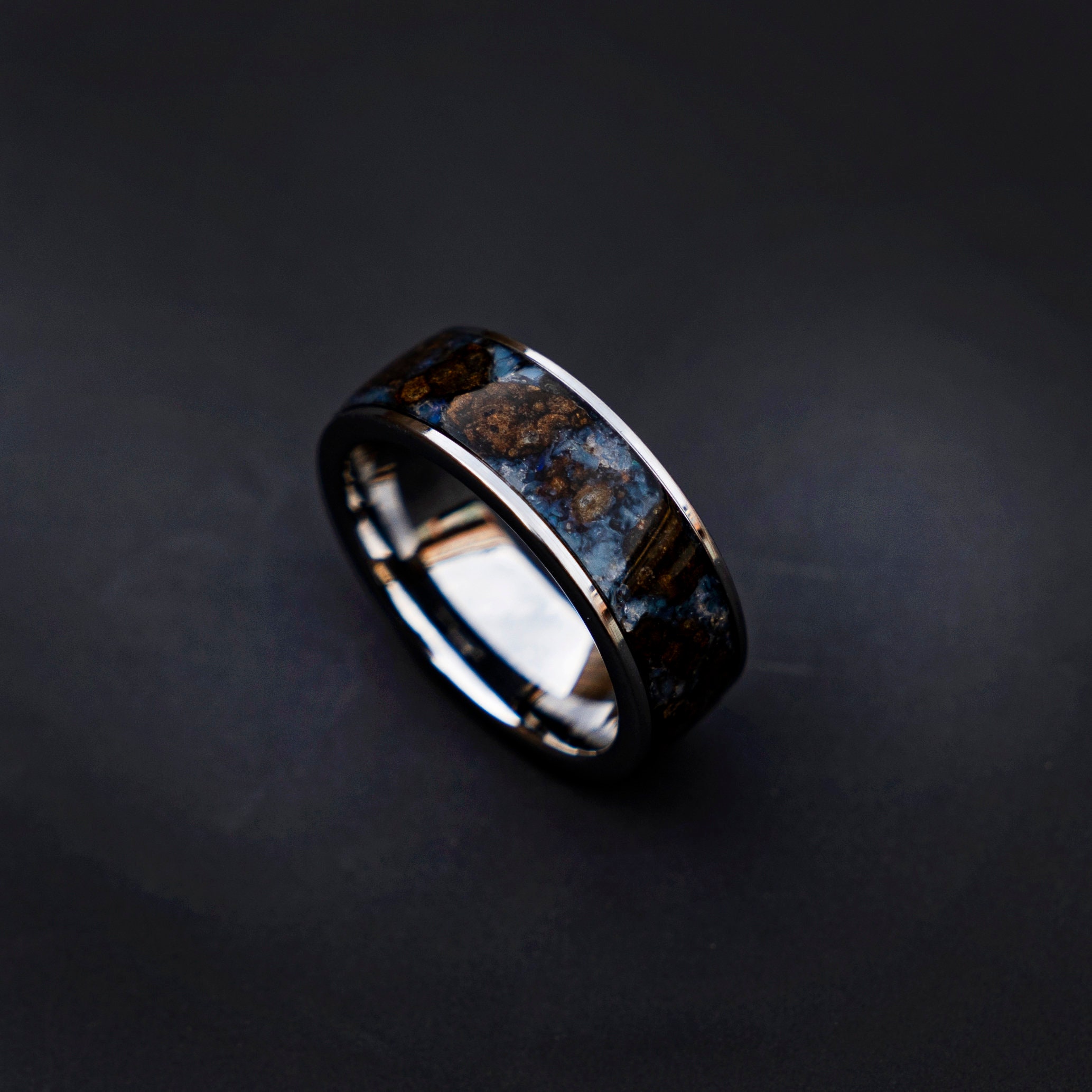 Rare Chondrite meteorite ring, Men's Meteorite Wedding Band, Lunar ...
