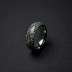 Men's Meteorite Wedding Band, Lunar Jewelry for Him, Tungsten Anniversary Ring, Men's Durable Wedding Ring, Opal Galaxy Ring for Husband