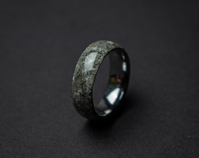 Men's Meteorite Wedding Band, Lunar Jewelry for Him, Tungsten Anniversary Ring, Men's Durable Wedding Ring, Opal Galaxy Ring for Husband