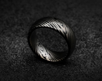 Damascus ring, Black tungsten ring, Damascus tungsten ring, mens tungsten ring, Personalised ring,  Wedding band mens, damascus steel ring.